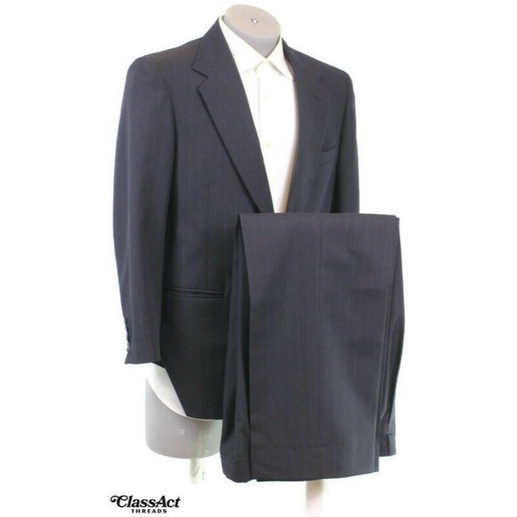 Stafford Other - Stafford 2 Piece Suit Mens Blue Striped Wool Blend 2 Btn 40R Pleated Fronts 35"W
